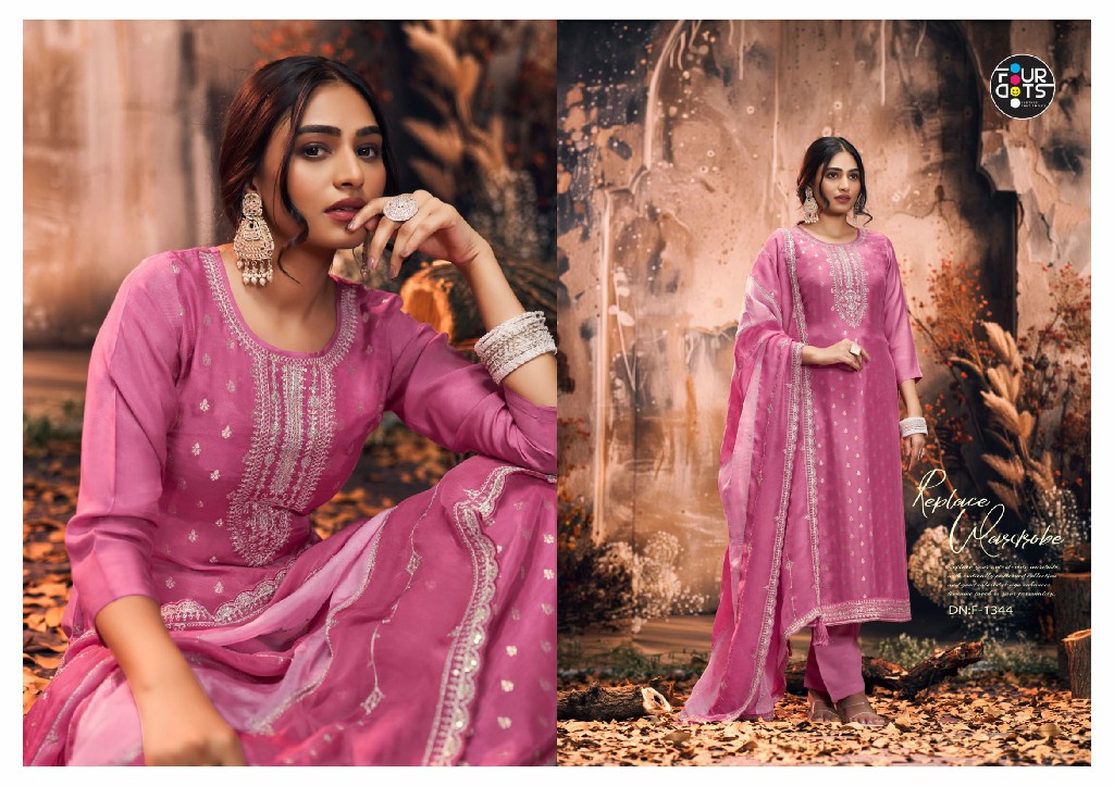 Fourdots Maharani Wholesale Viscose Muslin Jacquard With Heavy Work Dress Material