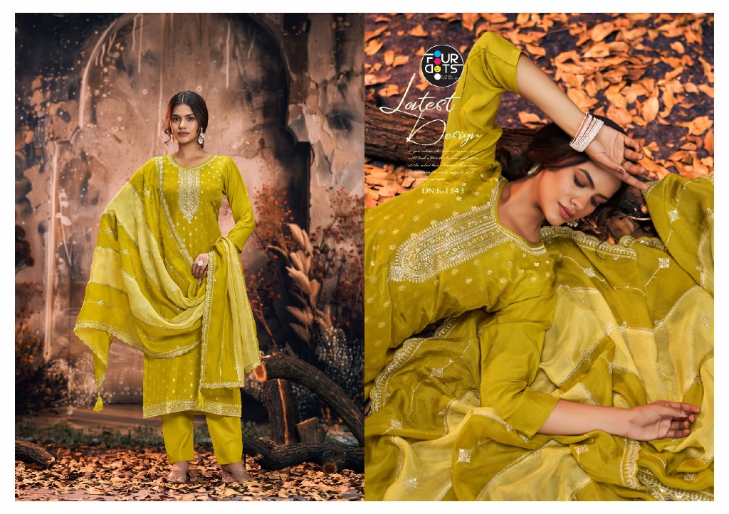 Fourdots Maharani Wholesale Viscose Muslin Jacquard With Heavy Work Dress Material