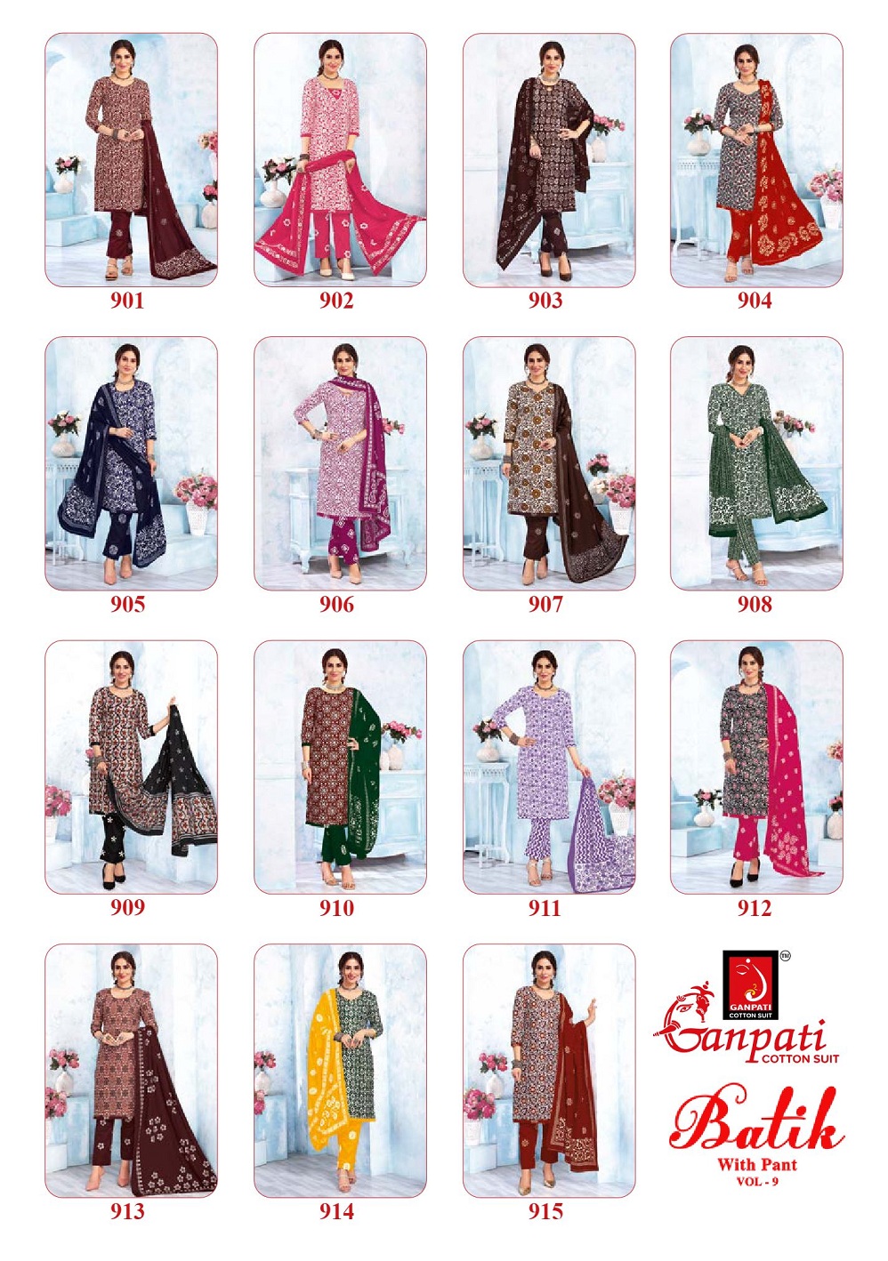 Ganpati Batik With Pant Vol-9 Wholesale Readymade Cotton Printed Dress