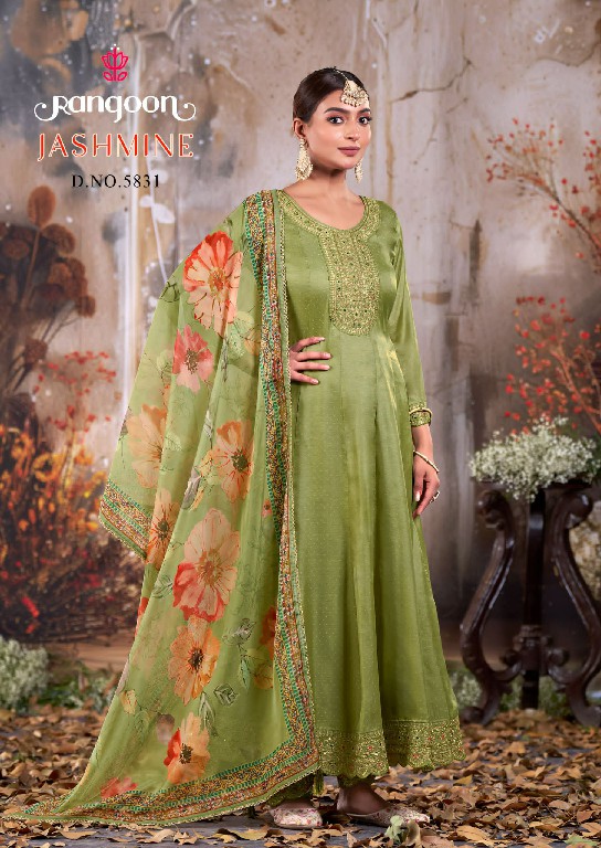 Rangoon Jashmine Wholesale Silk Butti Flair Top With Bottom And Dupatta