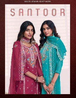 Fourdots Santoor Wholesale Viscose Organza With Heavy Work Dress Material