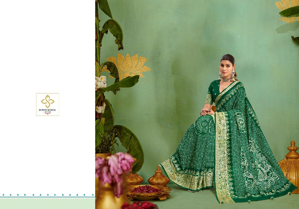Shubh Shree Tulsi Bandhej Wholesale Tusser Silk Ethnic Indian Sarees