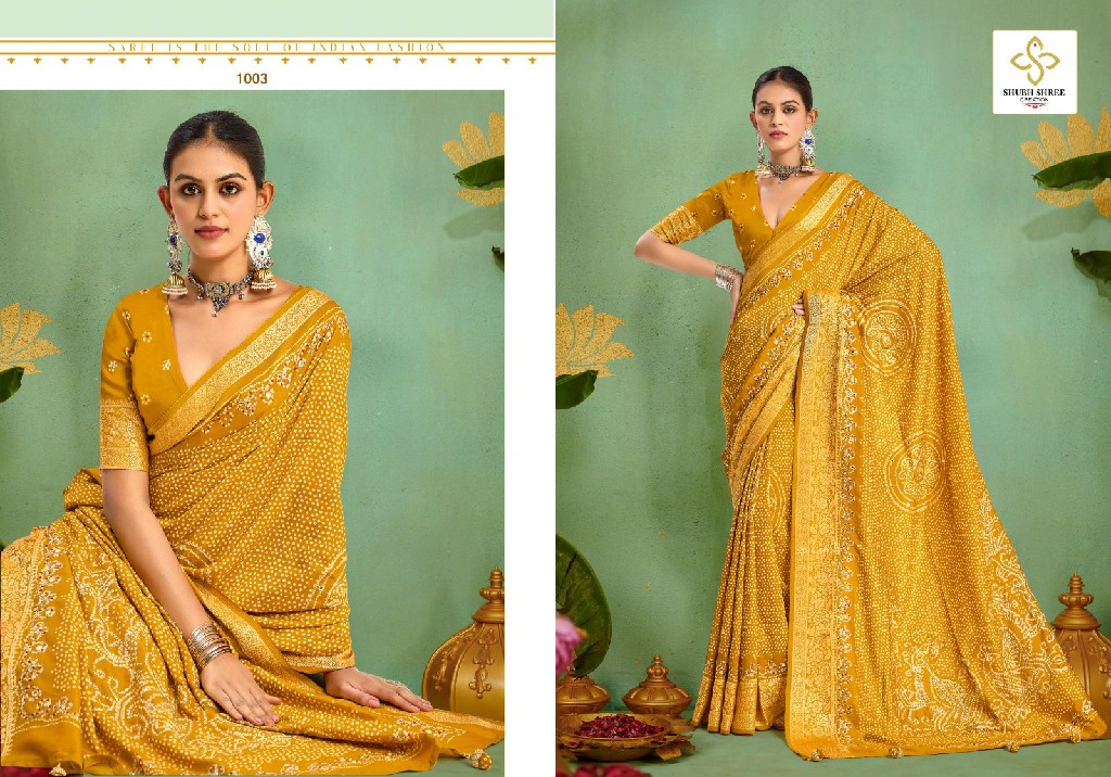 Shubh Shree Tulsi Bandhej Wholesale Tusser Silk Ethnic Indian Sarees