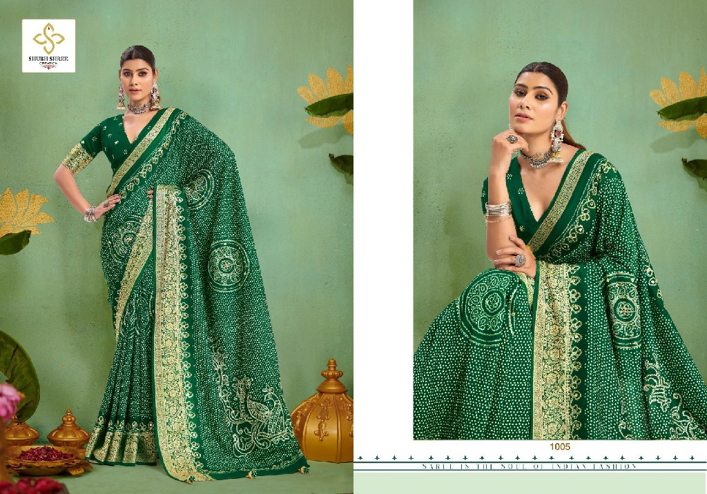 Shubh Shree Tulsi Bandhej Wholesale Tusser Silk Ethnic Indian Sarees