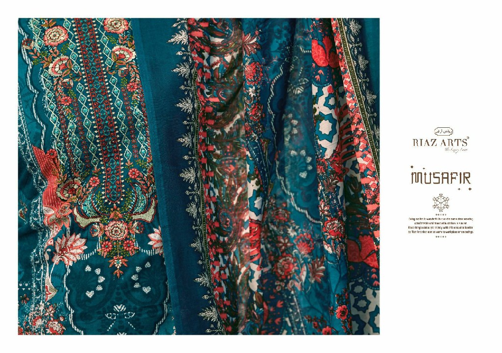 Riaz Arts Musafir Vol-19 Wholesale Pure Karachi Lawn With Embroidery Work Dress Material