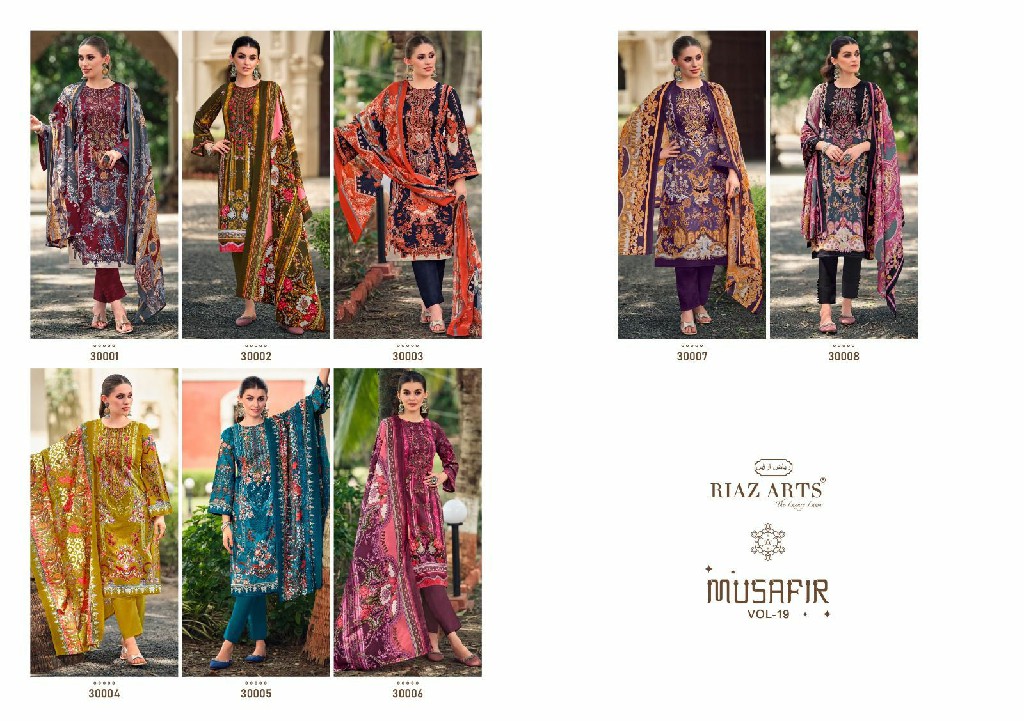 Riaz Arts Musafir Vol-19 Wholesale Pure Karachi Lawn With Embroidery Work Dress Material