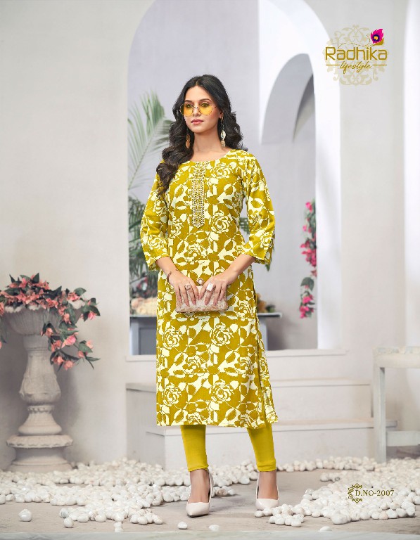 Radhika Lifestyle Alisha Vol-2 Wholesale Liva Approved Reyon Print With Work Long Kurtis