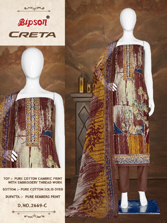 creta 2669 by bipson prints cambric cotton unstitch 3pcs dress