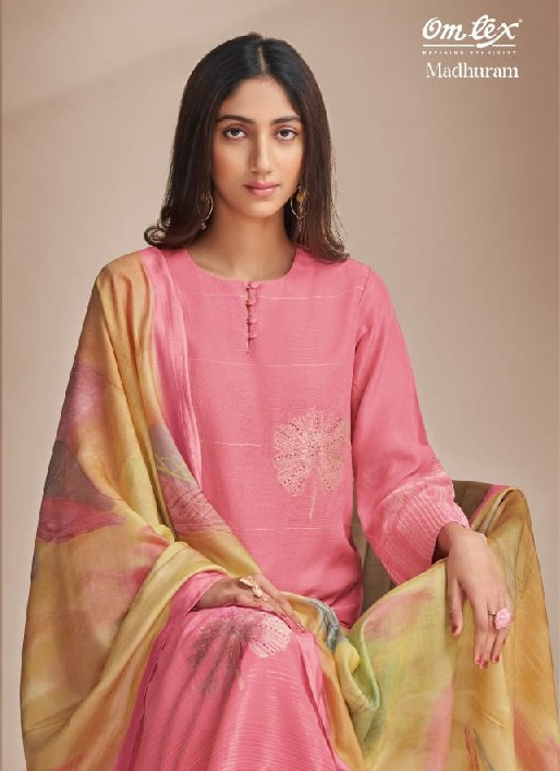 Omtex Madhuram Wholesale Pure Linen Jacquard With Handwork Suits