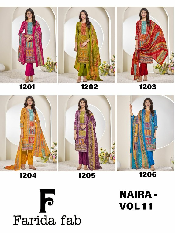 Farida Fab Naira Vol-11 Wholesale Pure Cotton With Digital Print Dress Material