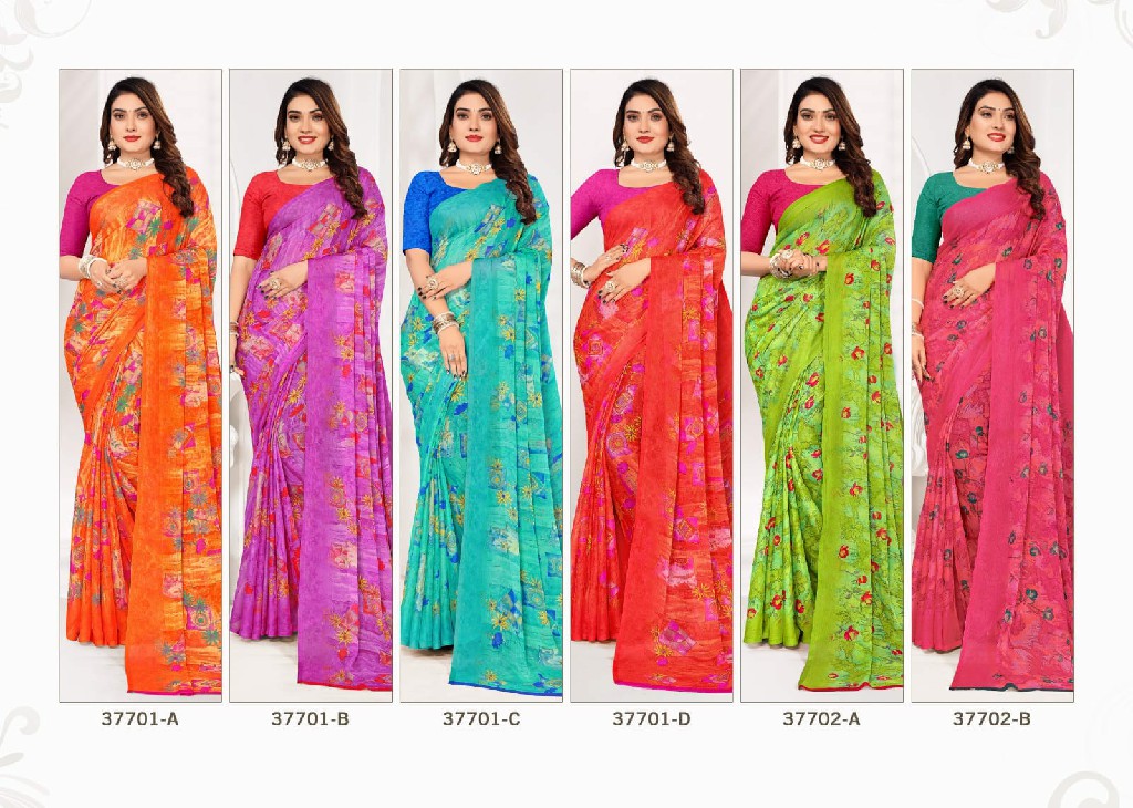 Ruchi Star Chiffon 177 Wholesale Chiffon Fabrics Printed Ethnic Sarees