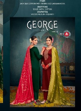 Triple AAA George Vol-2 Wholesale Jam Silk Cotton With Jarkan Work Dress Material