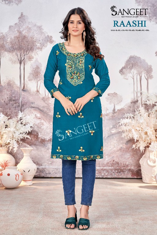 Sangeet Raashi Wholesale Rayon Fabrics Multi Sequence Work Long Kurtis