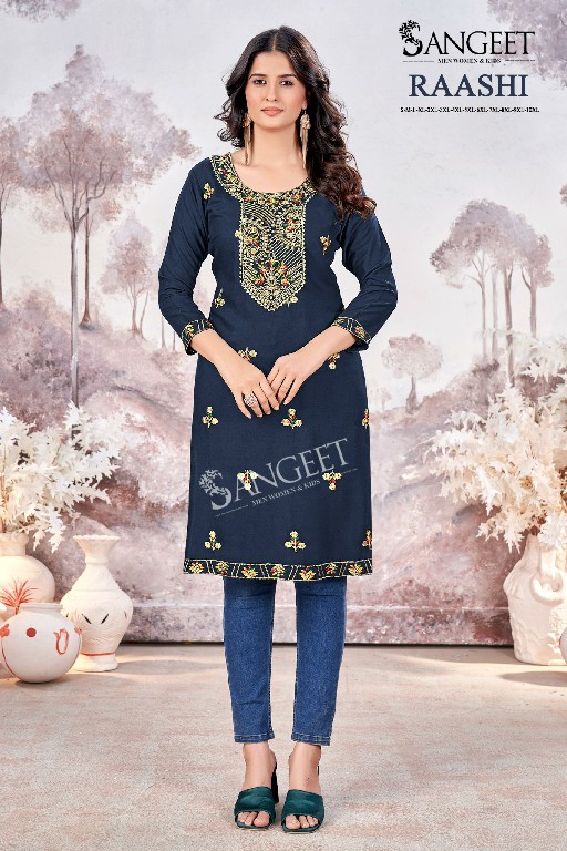 Sangeet Raashi Wholesale Rayon Fabrics Multi Sequence Work Long Kurtis