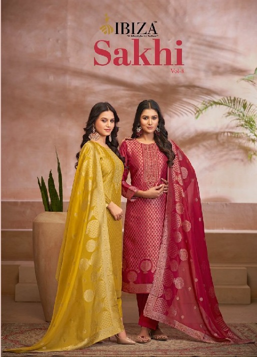 Ibiza Sakhi Vol-8 Wholesale Pure Banglory Silk Jacquard Straight Suits