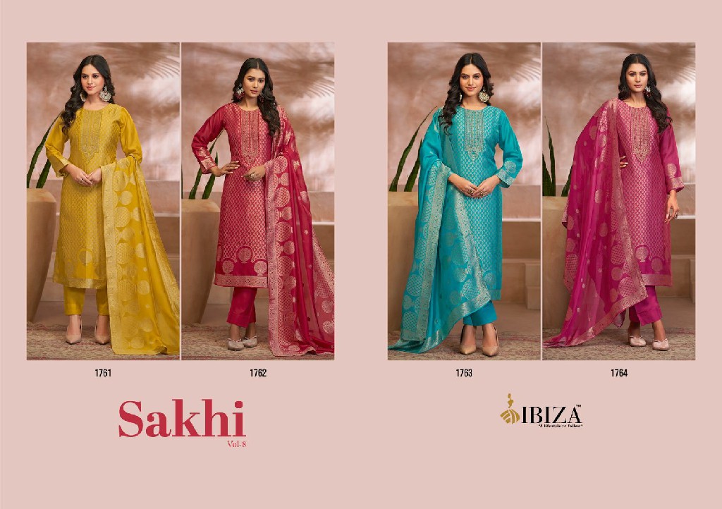 Ibiza Sakhi Vol-8 Wholesale Pure Banglory Silk Jacquard Straight Suits
