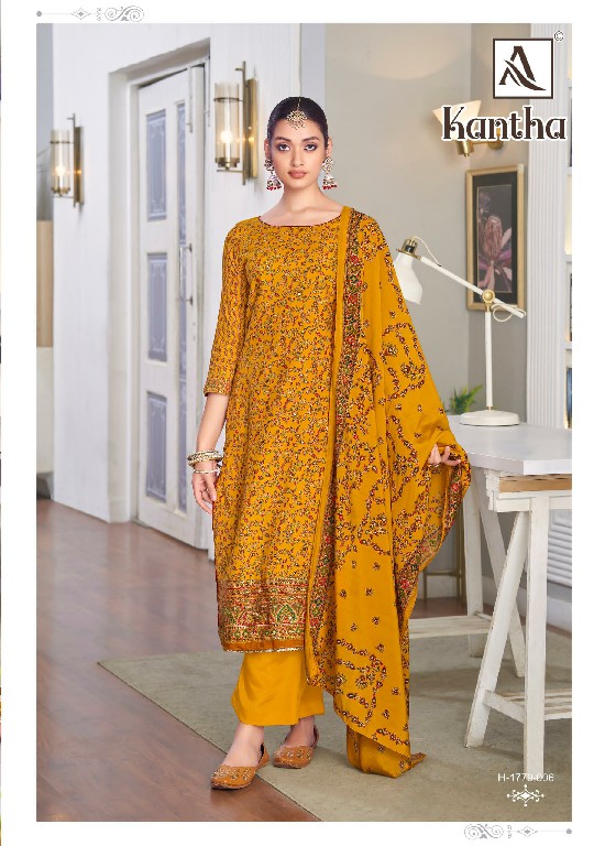 Alok Kantha Wholesale Heavy Viscose With Fancy Hand Work Dress Material