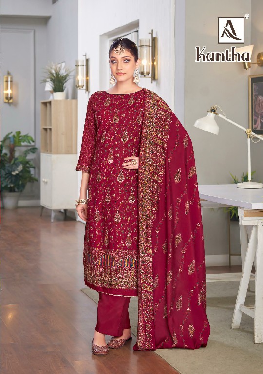 Alok Kantha Wholesale Heavy Viscose With Fancy Hand Work Dress Material
