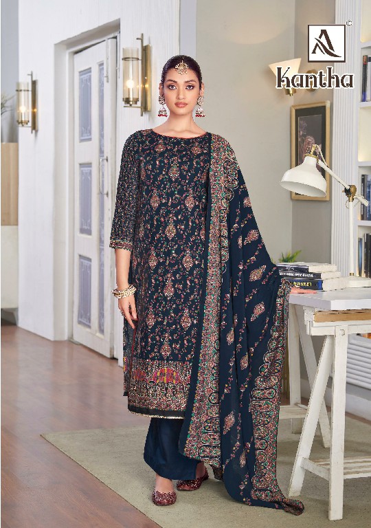 Alok Kantha Wholesale Heavy Viscose With Fancy Hand Work Dress Material