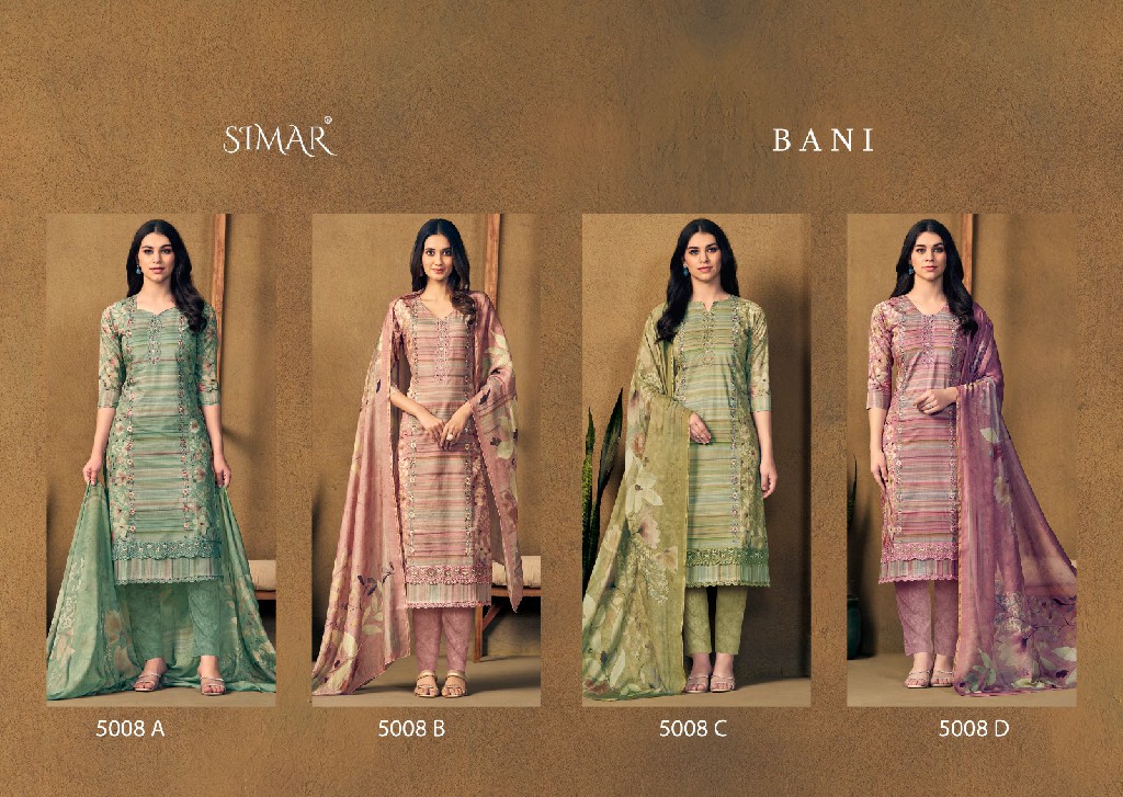bani by glossy Simar lawn cotton 5008a-5008d fancy unstitch suit online