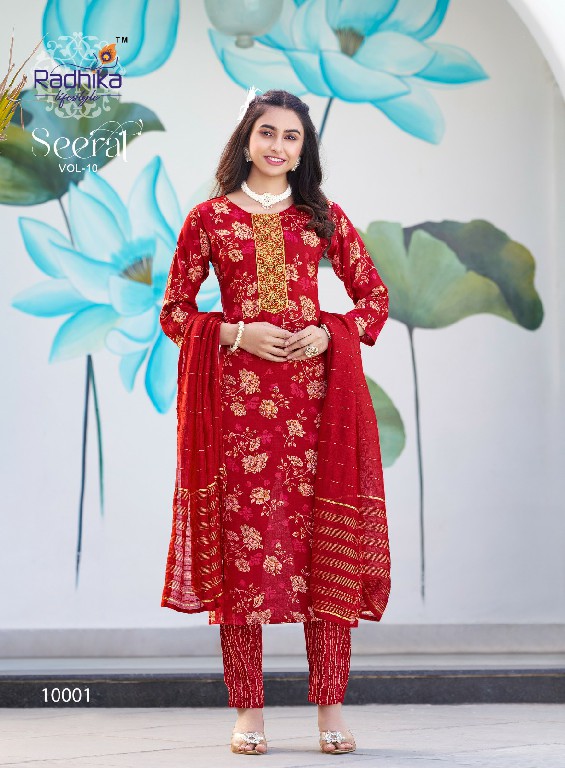 SEERAT VOL 10 BY RADHIKA LIFESTYLE FANCY STRAIGHT KURTI WITH PANT AND NAZNEEN DUPATTA