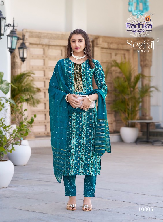 SEERAT VOL 10 BY RADHIKA LIFESTYLE FANCY STRAIGHT KURTI WITH PANT AND NAZNEEN DUPATTA
