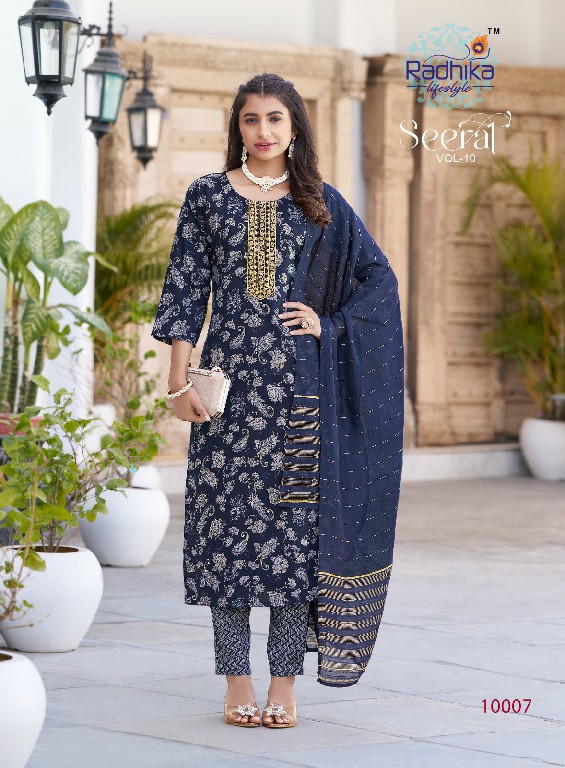 SEERAT VOL 10 BY RADHIKA LIFESTYLE FANCY STRAIGHT KURTI WITH PANT AND NAZNEEN DUPATTA