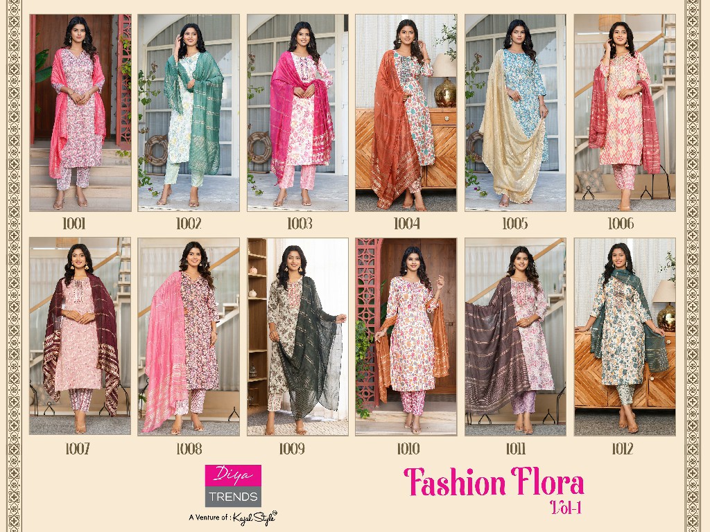 Diya Trends Fashion Flora Vol-1 Wholesale Readymade 3 Piece Salwar Suits Combo