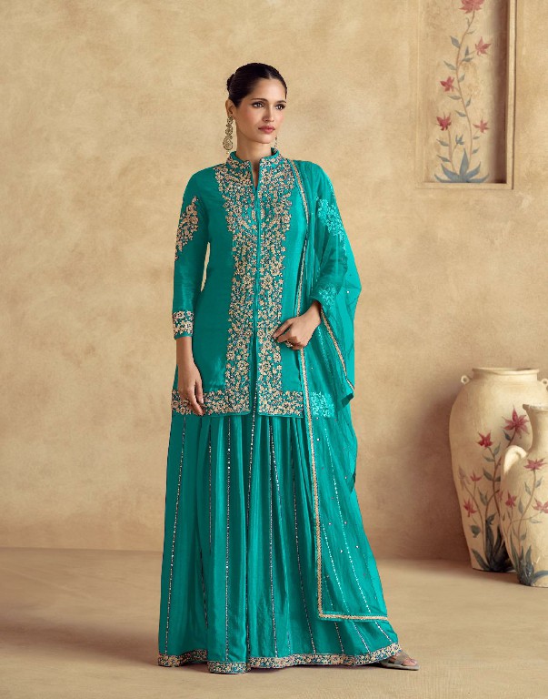 chakori Gold by aashirwad creation chinon silk fully stitch plazzo style festive suit