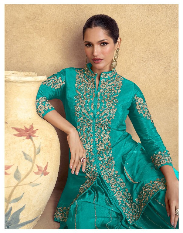 chakori Gold by aashirwad creation chinon silk fully stitch plazzo style festive suit