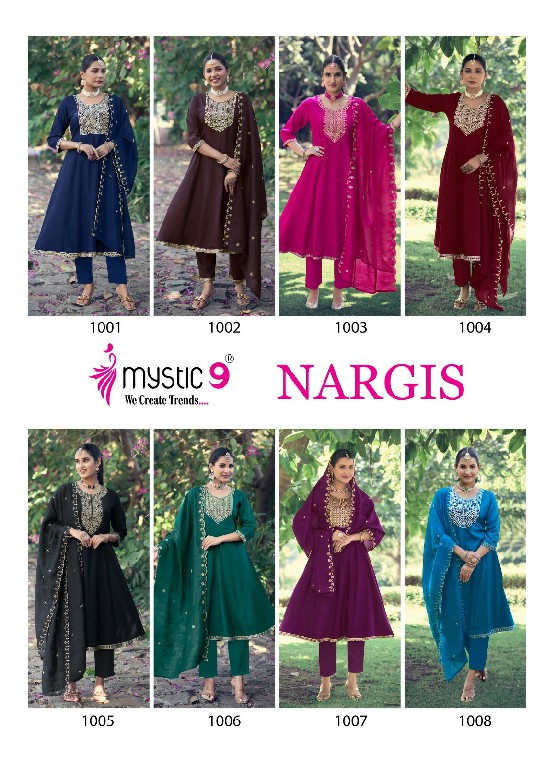 Mystic 9 Nargis Vol-1 Wholesale Alia Cut Kurtis With Pant And Dupatta