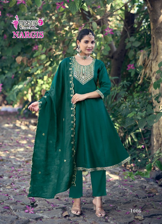 Mystic 9 Nargis Vol-1 Wholesale Alia Cut Kurtis With Pant And Dupatta
