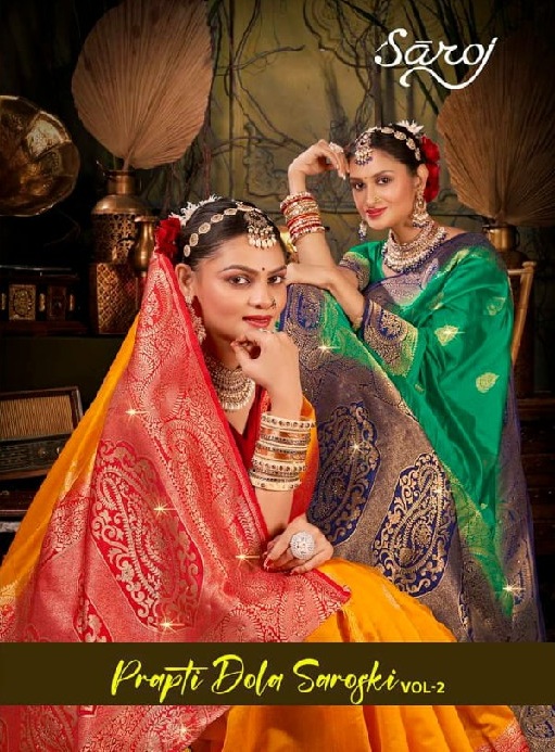 Saroj Prapti Dola Saroski Vol-2 Wholesale Soft Dola Silk With Swaroski Work Sarees