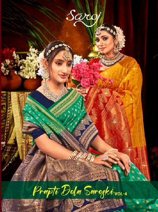 Saroj Prapti Dola Saroski Vol-4 Wholesale Soft Dola Silk With Swaroski Work Sarees