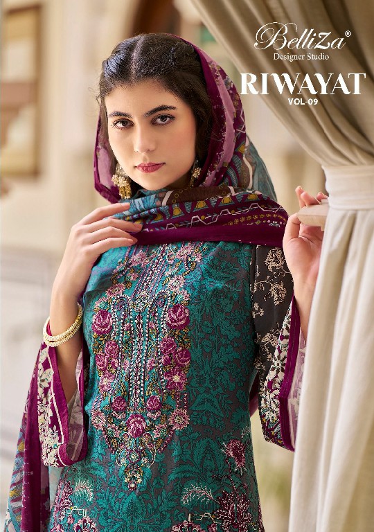 riwayat vol 9 by belliza designer modern pakistani dress material