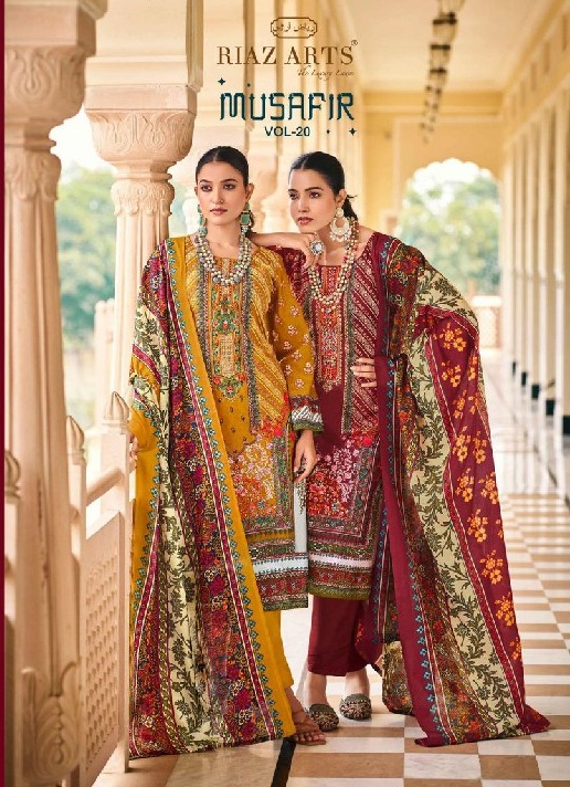 Riaz Arts Musafir Vol-20 Wholesale Pure Karachi Lawn With Embroidery Work Dress Material