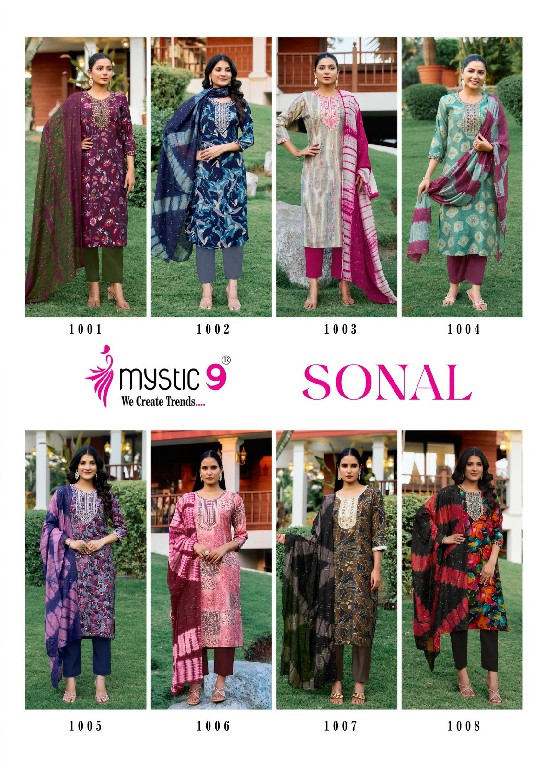 Mystic 9 Sonal Vol-1 Wholesale Straight Cut Tops With Pant And Dupatta