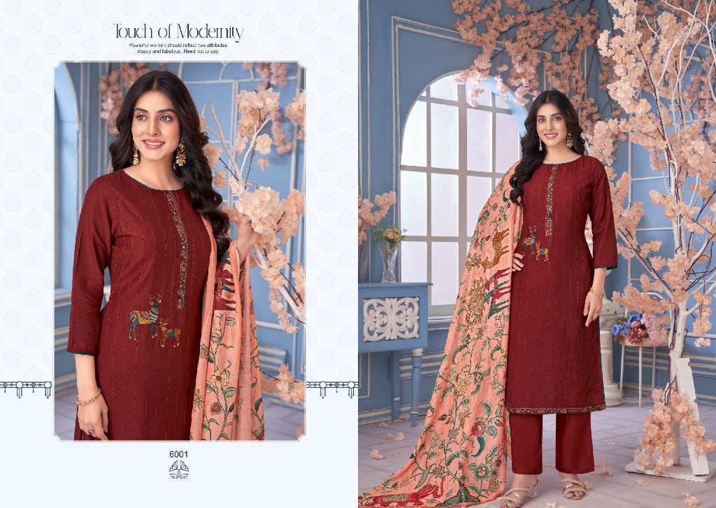 Kala Fashion Abeera Wholesale Pure Muslin Dyed With Fiqure Embroidery Dress Material