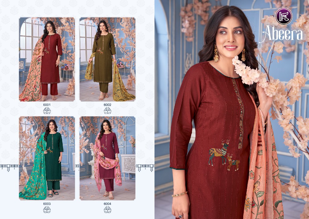 Kala Fashion Abeera Wholesale Pure Muslin Dyed With Fiqure Embroidery Dress Material