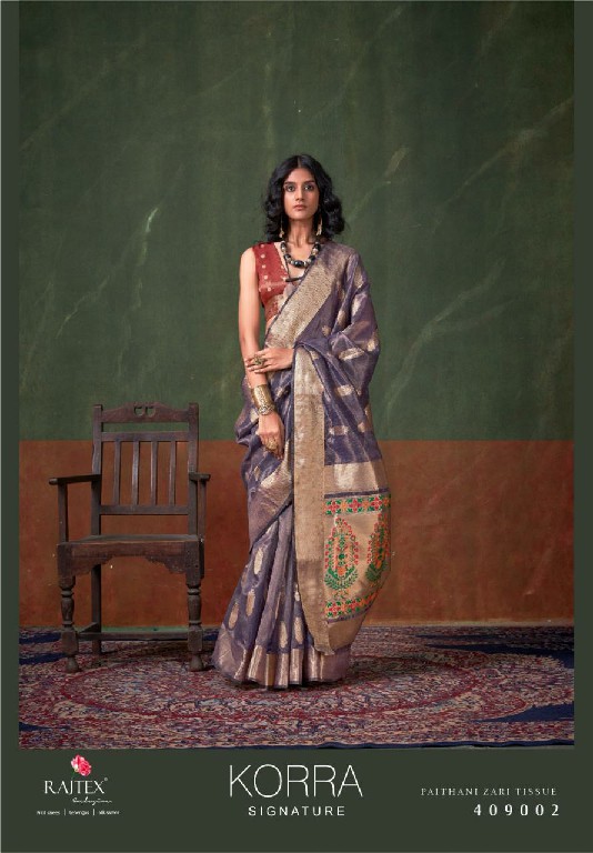 Rajtex Korra Signature Wholesale Paithani Zari Tissue Party Wear Indian Sarees