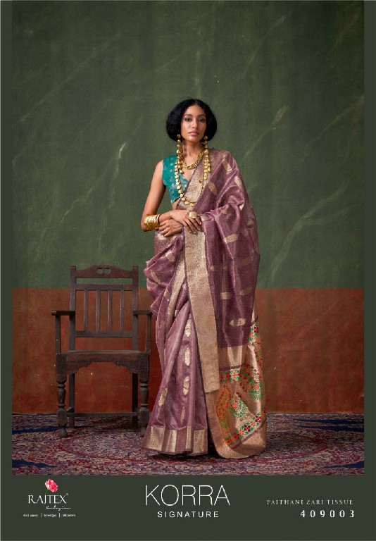 Rajtex Korra Signature Wholesale Paithani Zari Tissue Party Wear Indian Sarees