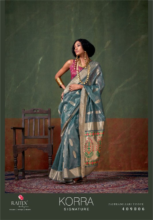 Rajtex Korra Signature Wholesale Paithani Zari Tissue Party Wear Indian Sarees