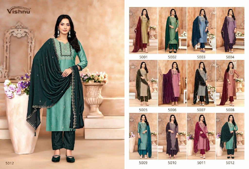 Vishnu Jasmeen Vol-2 Wholesale Vichitra Silk Fabrics Dress Material