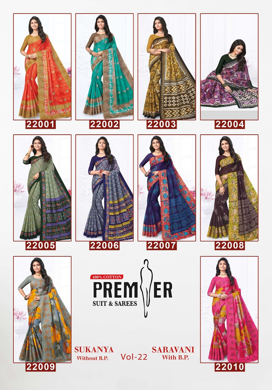 Premier Saravani Vol-22 Wholesale Pure Cotton Printed Indian Sarees