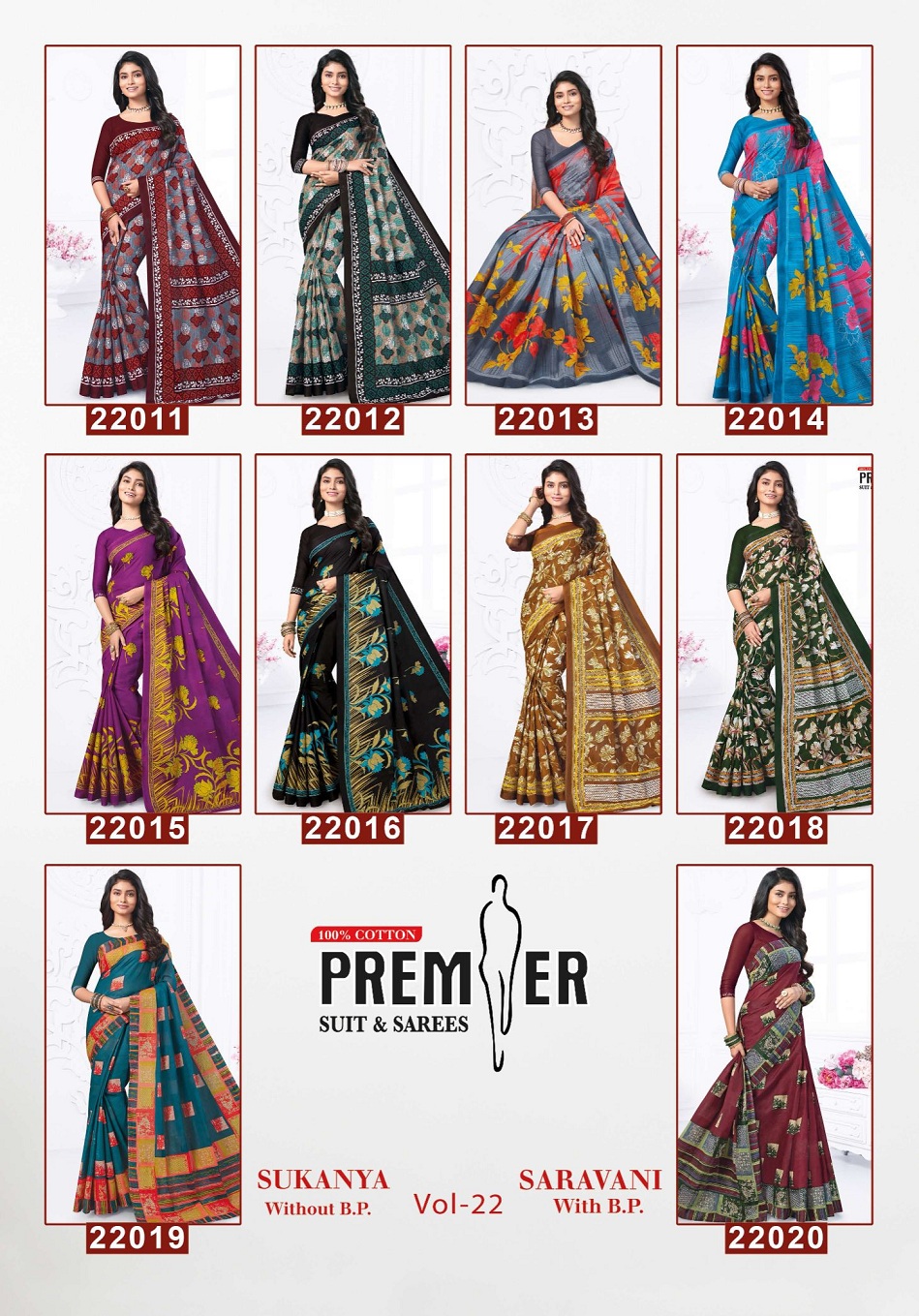 Premier Saravani Vol-22 Wholesale Pure Cotton Printed Indian Sarees