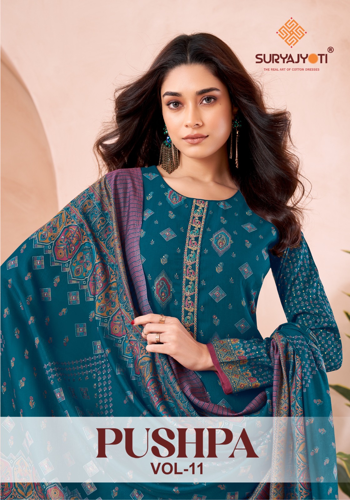 Suryajyoti Pushpa Vol-11 Wholesale Heavy Modal With Neck Embroidery Dress Material