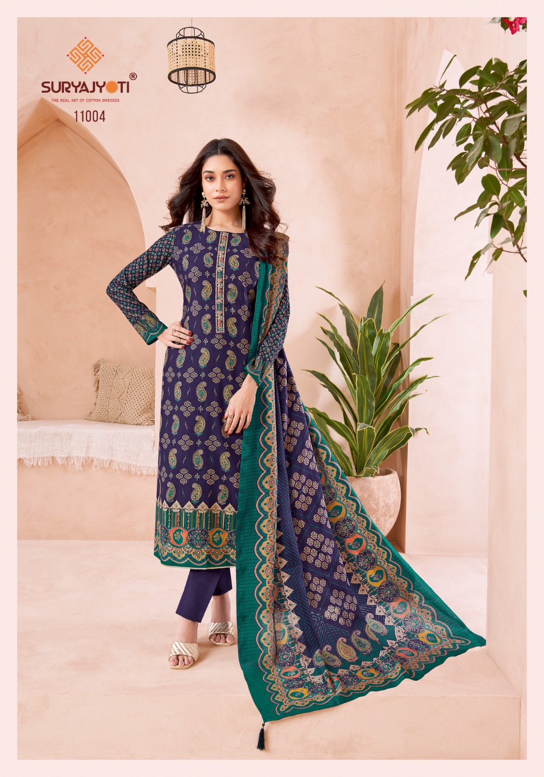 Suryajyoti Pushpa Vol-11 Wholesale Heavy Modal With Neck Embroidery Dress Material