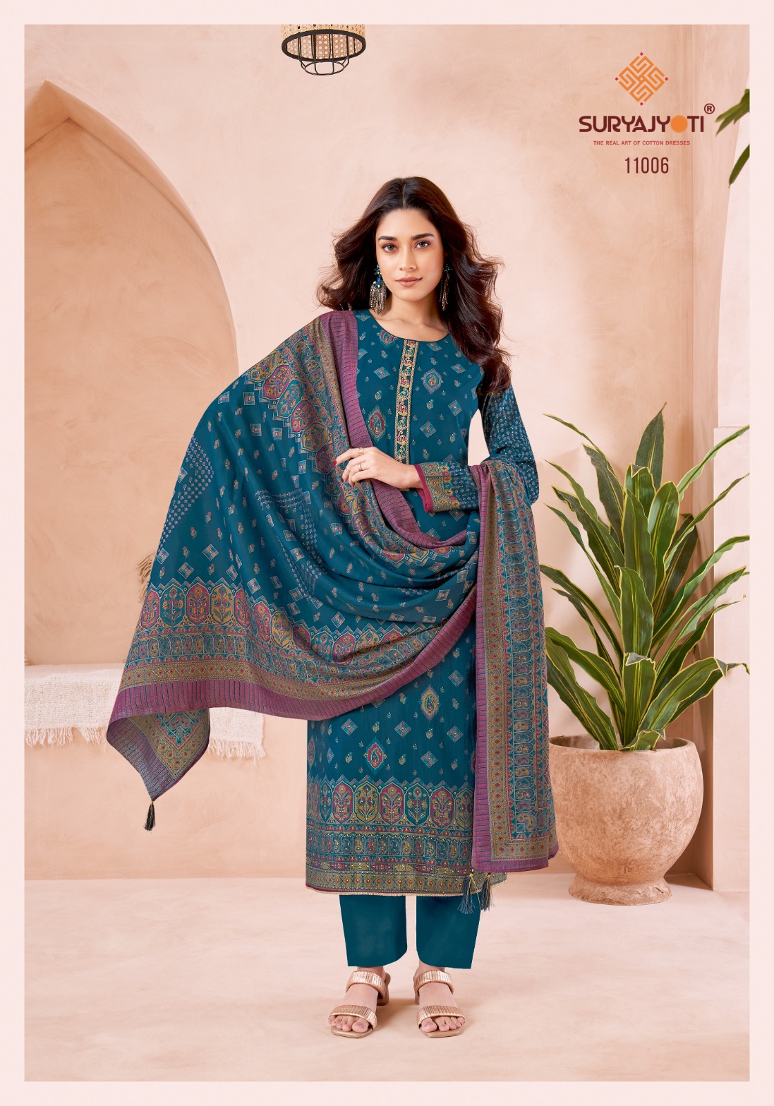 Suryajyoti Pushpa Vol-11 Wholesale Heavy Modal With Neck Embroidery Dress Material