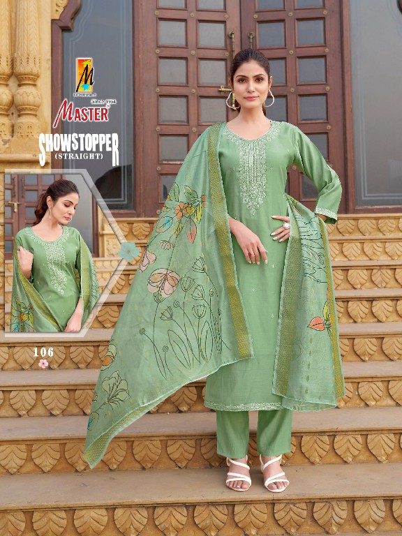 master showstopper readymade elegant style roman silk suit for women