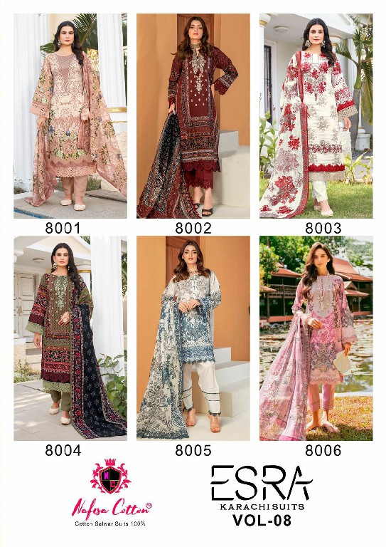 NAFISA COTTON ESRA KARACHI SUITS VOL 8 PAKISTANI CASUAL WEAR UNSTITCH SALAWAR KAMEEZ
